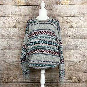 Vintage Jantzen Textured Gray & Teal Crew Neck Sweater